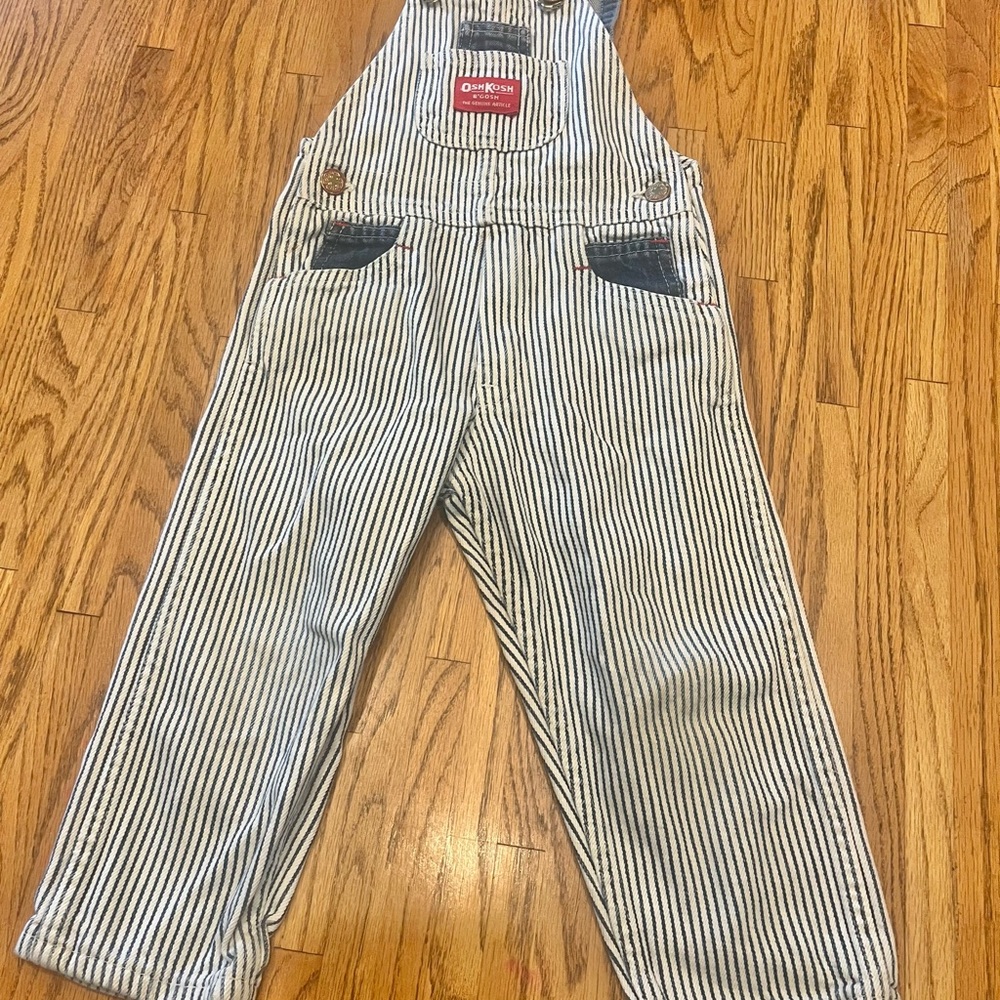 70s-80s vintage railroad stripe union made vestback Osh kosh bgosh overalls 3T